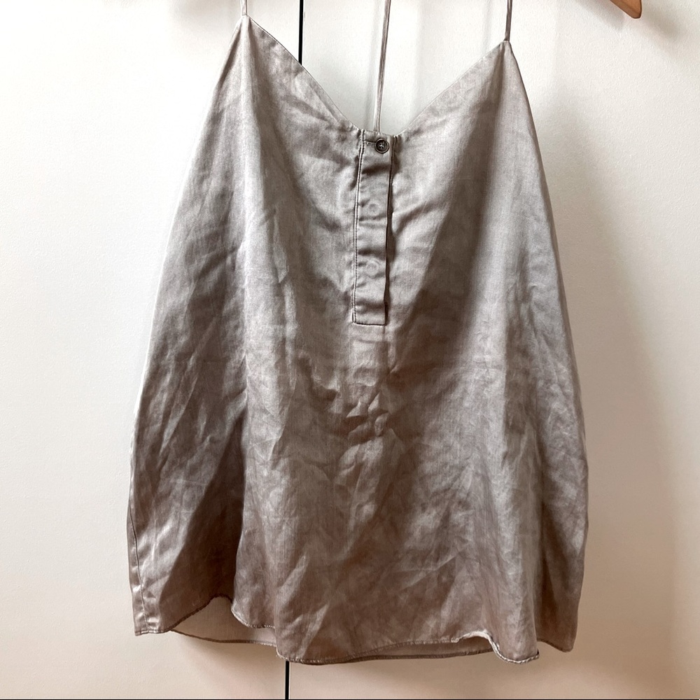 AYRES GRAY SILVER SILK TOP BLOUSE STRAPS M